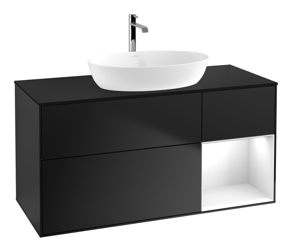 Тумба под раковину Villeroy & Boch Finion 120х50,1 см с подсветкой МДФ черный матовый лак/стекло черное матовое F832GFPD