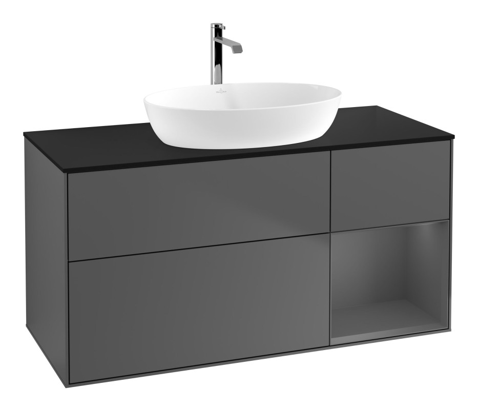 Тумба под раковину Villeroy & Boch Finion 120х50,1 см с подсветкой МДФ антрацит матовый лак/стекло черное матовое F832GKGK
