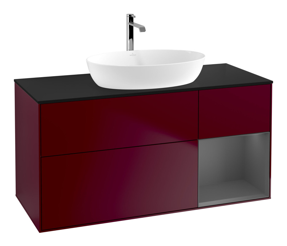 Тумба под раковину Villeroy & Boch Finion 120х50,1 см с подсветкой МДФ пион матовый лак/стекло черное матовое F832GKHB