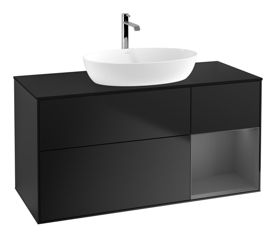 Тумба под раковину Villeroy & Boch Finion 120х50,1 см с подсветкой МДФ черный матовый лак/стекло черное матовое F832GKPD