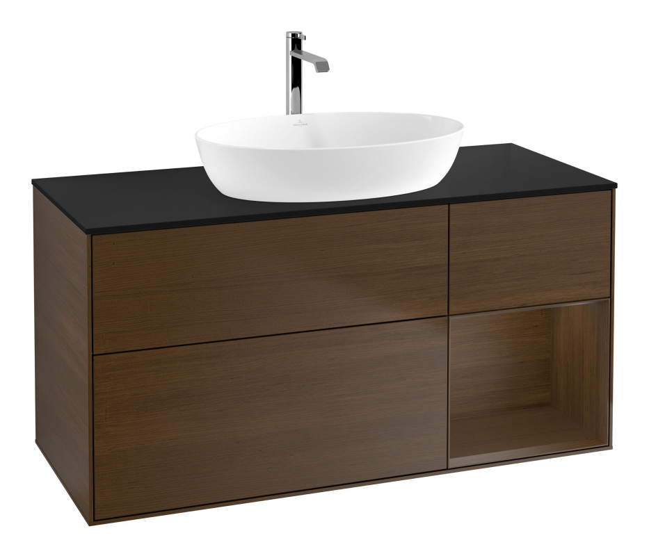 Тумба под раковину Villeroy & Boch Finion 120х50,1 см с подсветкой МДФ шпон грецкого ореха/стекло черное матовое F832GNGN