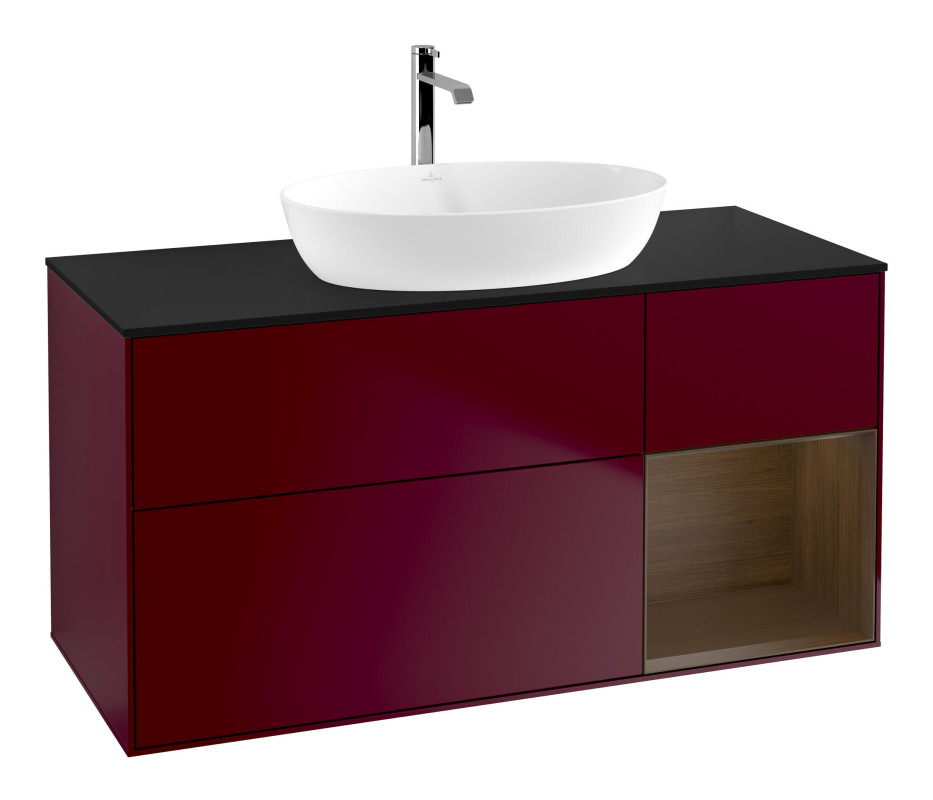 Тумба под раковину Villeroy & Boch Finion 120х50,1 см с подсветкой МДФ пион матовый лак/стекло черное матовое F832GNHB