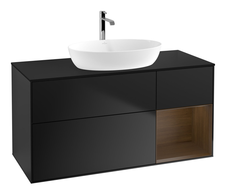 Тумба под раковину Villeroy & Boch Finion 120х50,1 см с подсветкой МДФ черный матовый лак/стекло черное матовое F832GNPD