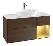 Тумба под раковину Villeroy & Boch Finion 120х50,1 см с подсветкой МДФ шпон грецкого ореха/стекло белое матовое F831HFGN