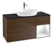 Тумба под раковину Villeroy & Boch Finion 120х50,1 см с подсветкой МДФ шпон грецкого ореха/стекло черное матовое F832GFGN