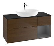 Тумба під раковину Villeroy & Boch Finion 120х50,1 см із підсвічуванням МДФ шпон волоського горіха/скло чорне матове F832GKGN