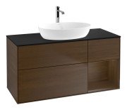 Тумба під раковину Villeroy & Boch Finion 120х50,1 см із підсвічуванням МДФ шпон волоського горіха/скло чорне матове F832GNGN