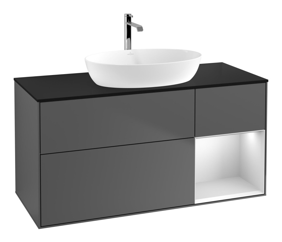 Тумба под раковину Villeroy & Boch Finion 120х50,1 см с подсветкой МДФ антрацит матовый лак/стекло черное матовое F832MTGK