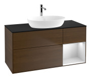 Тумба под раковину Villeroy & Boch Finion 120х50,1 см с подсветкой МДФ шпон грецкого ореха/стекло черное матовое F832MTGN