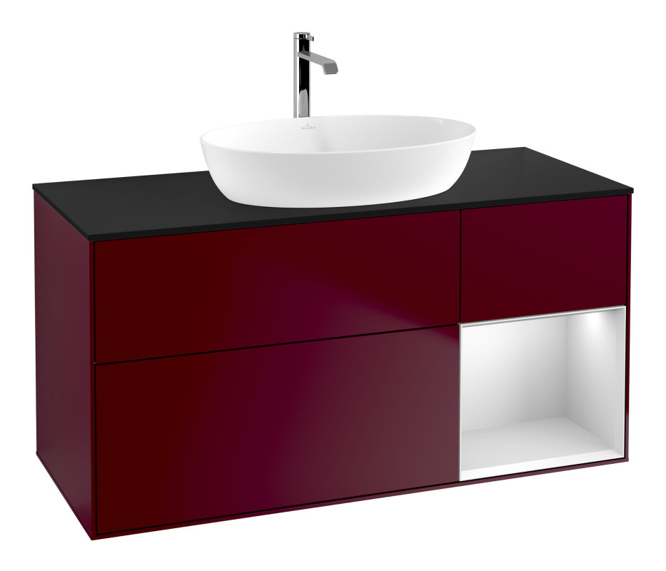 Тумба под раковину Villeroy & Boch Finion 120х50,1 см с подсветкой МДФ пион матовый лак/стекло черное матовое F832MTHB