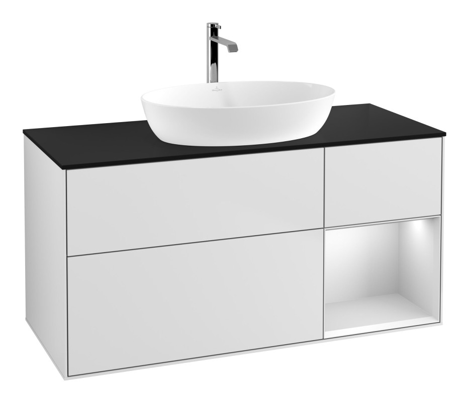Тумба под раковину Villeroy & Boch Finion 120х50,1 см с подсветкой МДФ белый матовый лак/стекло черное матовое F832MTMT