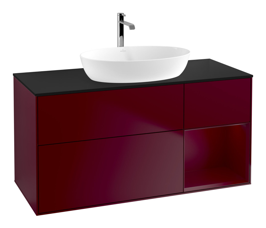 Тумба под раковину Villeroy & Boch Finion 120х50,1 см с подсветкой МДФ пион матовый лак/стекло черное матовое F832HBHB