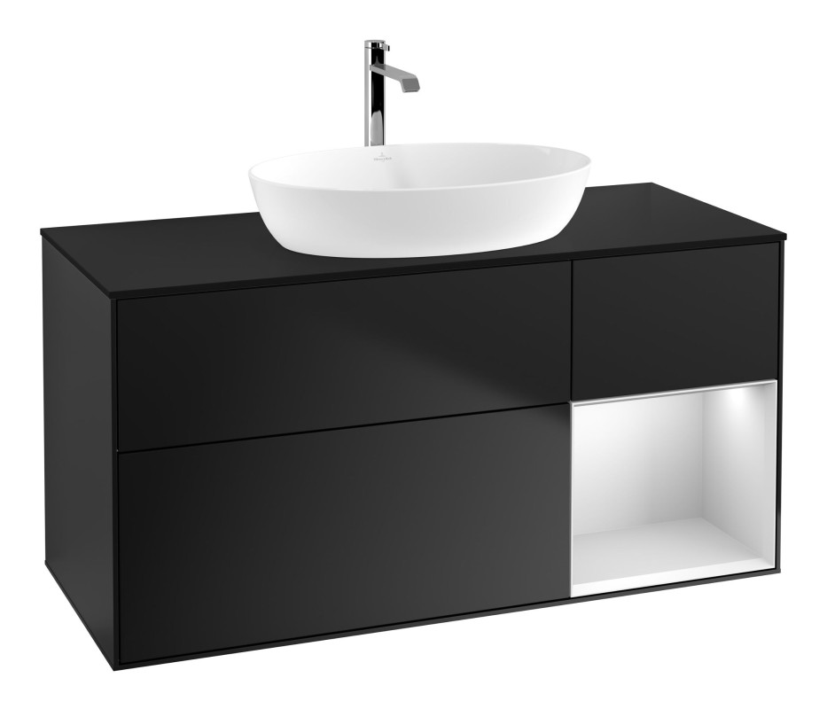 Тумба под раковину Villeroy & Boch Finion 120х50,1 см с подсветкой МДФ черный матовый лак/стекло черное матовое F832MTPD