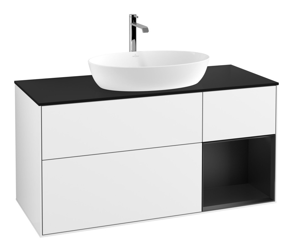 Тумба под раковину Villeroy & Boch Finion 120х50,1 см с подсветкой МДФ глянцевый белый лак/стекло черное матовое F832PDGF