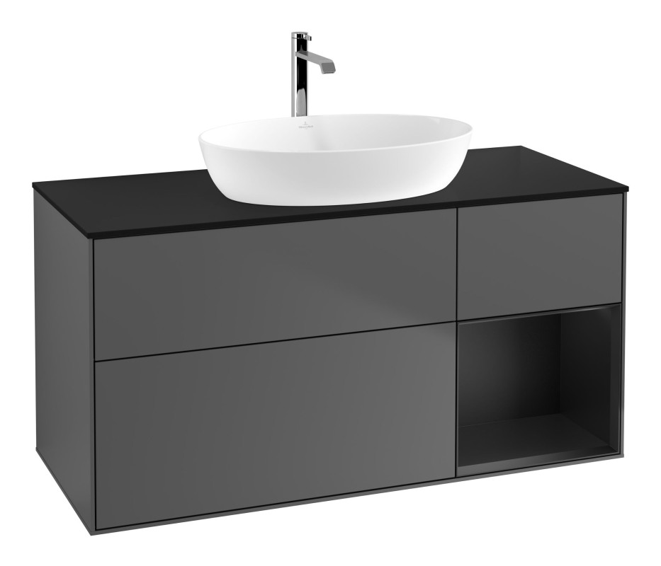 Тумба под раковину Villeroy & Boch Finion 120х50,1 см с подсветкой МДФ антрацит матовый лак/стекло черное матовое F832PDGK
