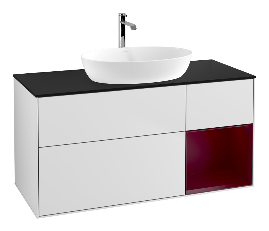 Тумба под раковину Villeroy & Boch Finion 120х50,1 см с подсветкой МДФ белый матовый лак/стекло черное матовое F832HBMT