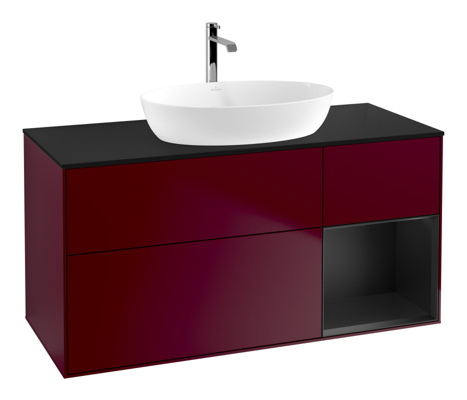 Тумба под раковину Villeroy & Boch Finion 120х50,1 см с подсветкой МДФ пион матовый лак/стекло черное матовое F832PDHB