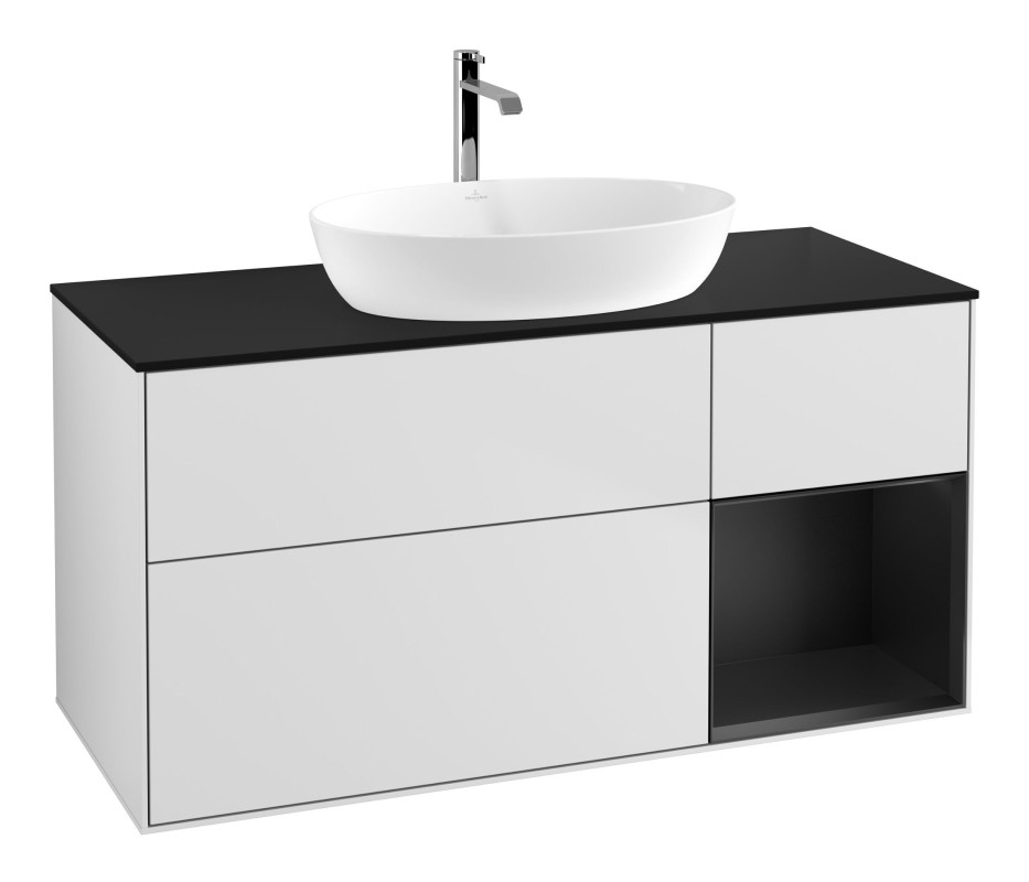 Тумба под раковину Villeroy & Boch Finion 120х50,1 см с подсветкой МДФ белый матовый лак/стекло черное матовое F832PDMT