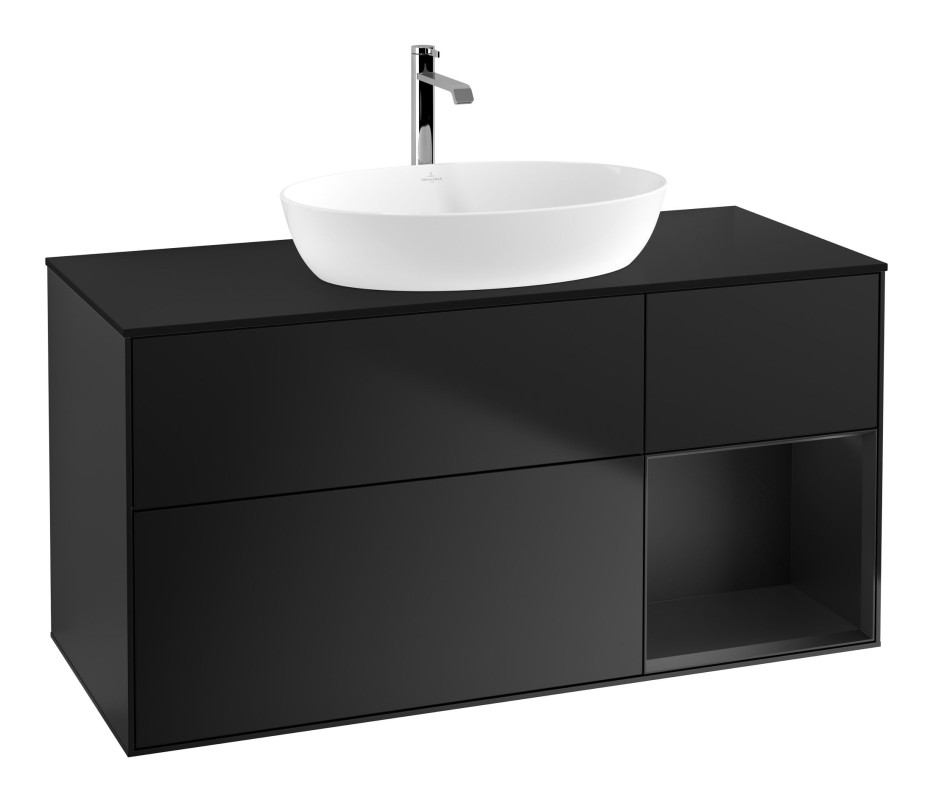 Тумба под раковину Villeroy & Boch Finion 120х50,1 см с подсветкой МДФ черный матовый лак/стекло черное матовое F832PDPD