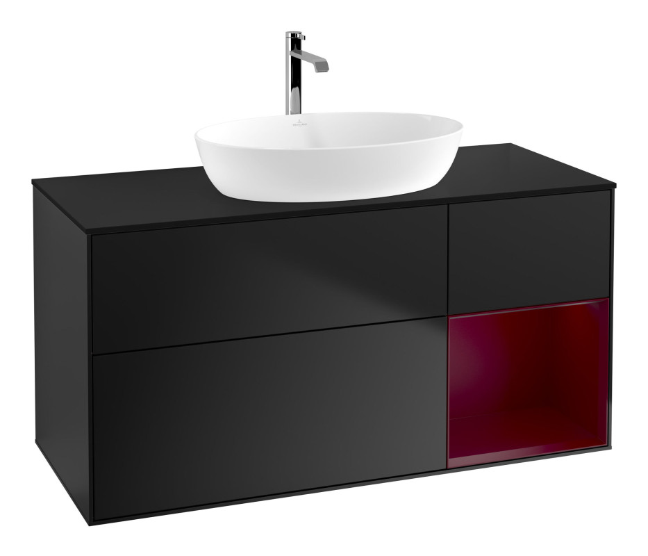 Тумба под раковину Villeroy & Boch Finion 120х50,1 см с подсветкой МДФ черный матовый лак/стекло черное матовое F832HBPD