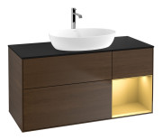 Тумба под раковину Villeroy & Boch Finion 120х50,1 см с подсветкой МДФ шпон грецкого ореха/стекло черное матовое F832HFGN