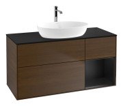 Тумба под раковину Villeroy & Boch Finion 120х50,1 см с подсветкой МДФ шпон грецкого ореха/стекло черное матовое F832PDGN