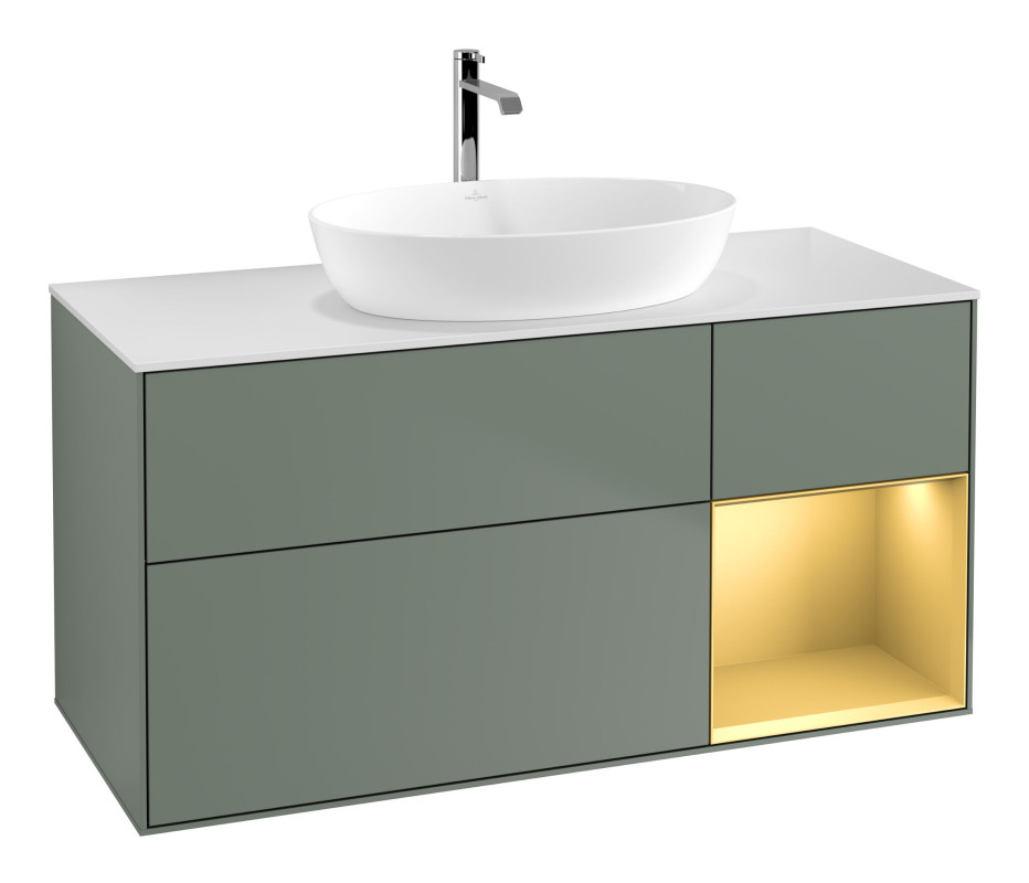 Тумба под раковину Villeroy & Boch Finion 120х50,1 см с подсветкой МДФ оливковый матовый лак/стекло белое матовое F831HFGM