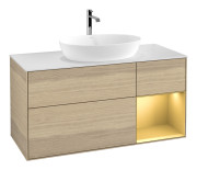 Тумба под раковину Villeroy & Boch Finion 120х50,1 см с подсветкой МДФ шпон дуба/стекло белое матовое F831HFPC