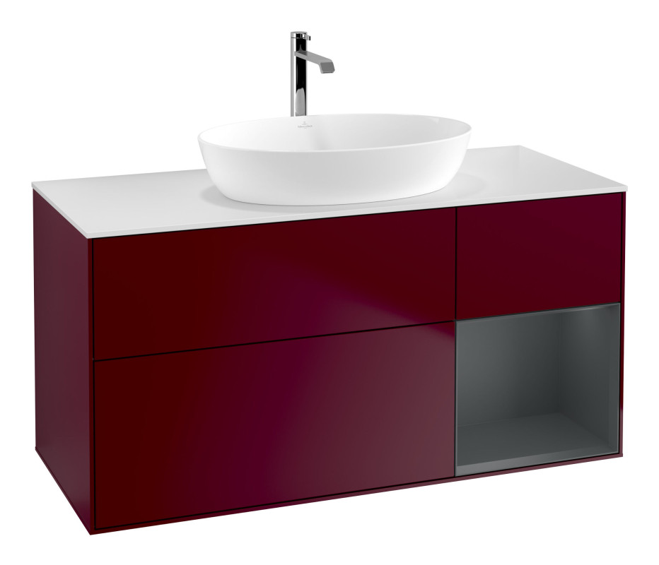 Тумба под раковину Villeroy & Boch Finion 120х50,1 см с подсветкой МДФ пион матовый лак/стекло белое матовое F831HGHB