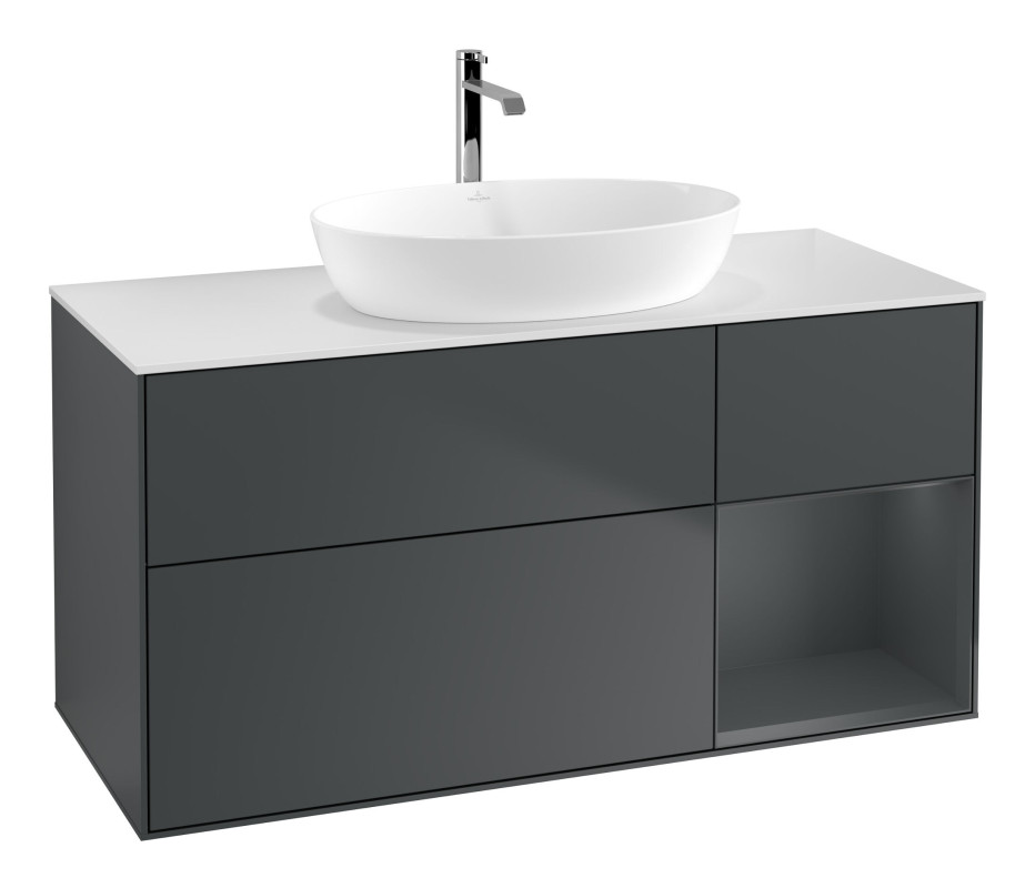 Тумба под раковину Villeroy & Boch Finion 120х50,1 см с подсветкой МДФ темно-синий матовый лак/стекло белое матовое F831HGHG