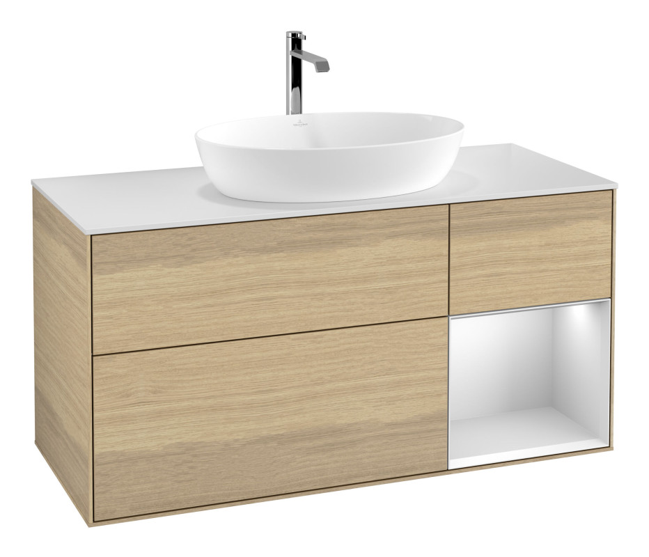 Тумба под раковину Villeroy & Boch Finion 120х50,1 см с подсветкой МДФ шпон дуба/стекло белое матовое F831MTPC