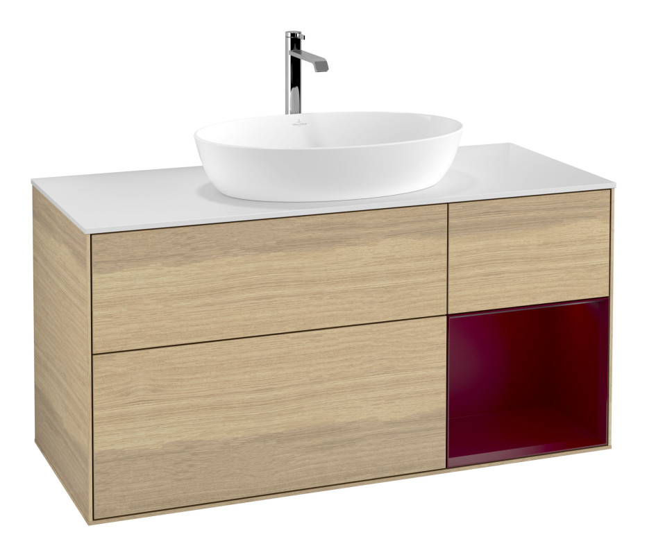 Тумба под раковину Villeroy & Boch Finion 120х50,1 см с подсветкой МДФ шпон дуба/стекло белое матовое F831HBPC