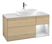 Тумба під раковину Villeroy & Boch Finion 120х50,1 см з підсвічуванням МДФ шпон дуба/скло біле матове F831MTPC