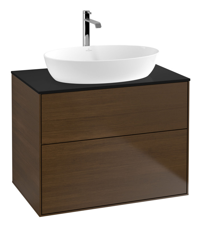 Тумба под раковину Villeroy & Boch Finion 80х50,1 см МДФ шпон грецкого ореха/стекло черное матовое F87200GN