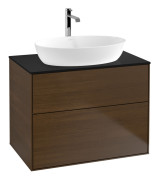 Тумба под раковину Villeroy & Boch Finion 80х50,1 см МДФ шпон грецкого ореха/стекло черное матовое F87200GN