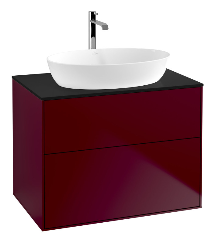 Тумба под раковину Villeroy & Boch Finion 80х50,1 см МДФ пион матовый лак/стекло черное матовое F87200HB