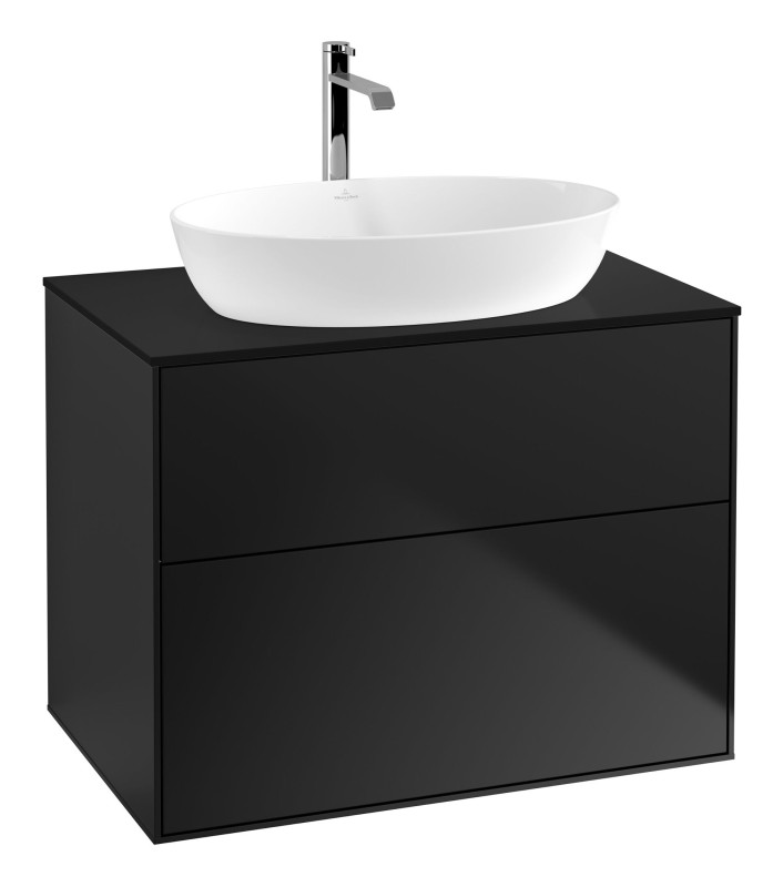 Тумба под раковину Villeroy & Boch Finion 80х50,1 см МДФ черный матовый лак/стекло черное матовое F87200PD