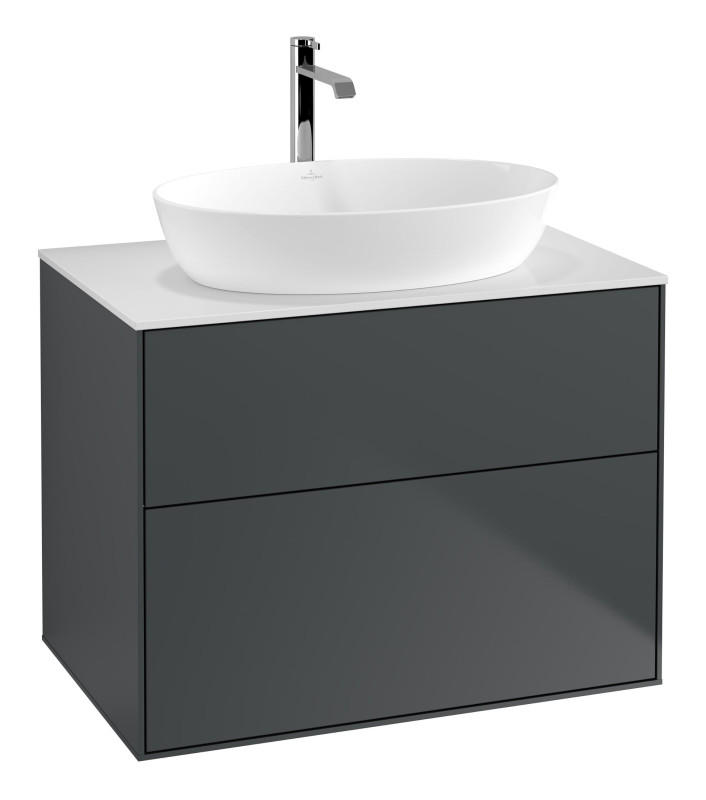 Тумба под раковину Villeroy & Boch Finion 80х50,1 см МДФ темно-синий матовый лак/стекло белое матовое F87100HG