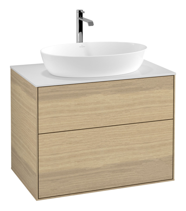 Тумба под раковину Villeroy & Boch Finion 80х50,1 см МДФ шпон дуба/стекло белое матовое F87100PC