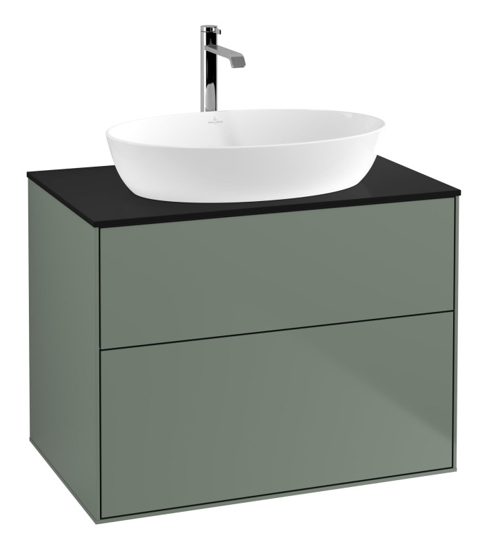 Тумба под раковину Villeroy & Boch Finion 80х50,1 см МДФ оливковый матовый лак/стекло черное матовое F87200GM