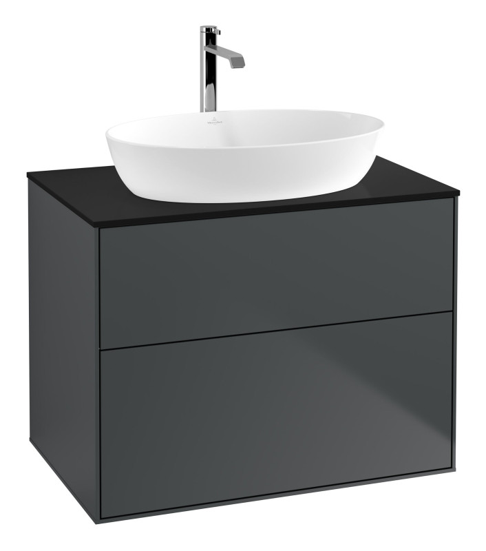 Тумба под раковину Villeroy & Boch Finion 80х50,1 см МДФ темно-синий матовый лак/стекло черное матовое F87200HG
