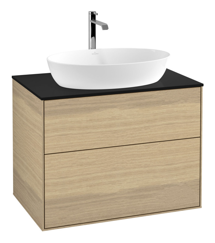 Тумба под раковину Villeroy & Boch Finion 80х50,1 см МДФ шпон дуба/стекло черное матовое F87200PC