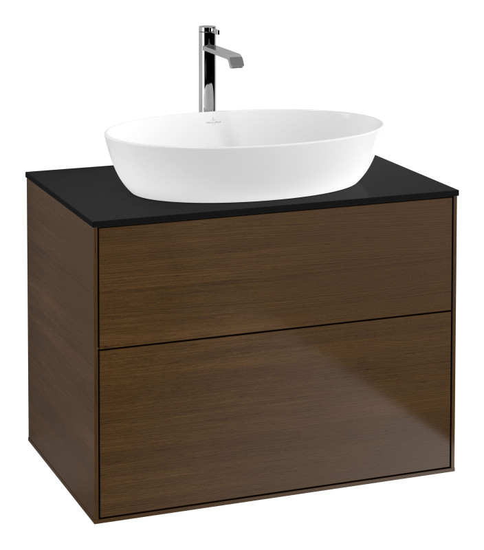 Тумба под раковину Villeroy & Boch Finion 80х50,1 см с подсветкой МДФ шпон грецкого ореха/стекло черное матовое G87200GN