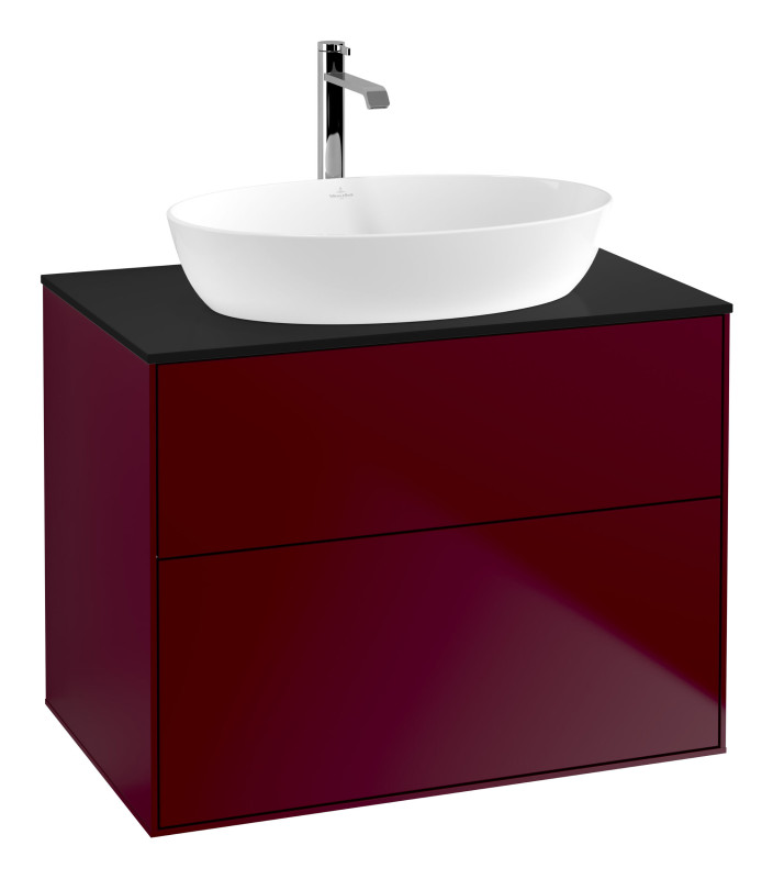 Тумба под раковину Villeroy & Boch Finion 80х50,1 см с подсветкой МДФ пион матовый лак/стекло черное матовое G87200HB