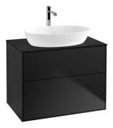 Тумба под раковину Villeroy & Boch Finion 80х50,1 см с подсветкой МДФ черный матовый лак/стекло черное матовое G87200PD