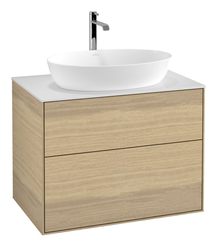 Тумба под раковину Villeroy & Boch Finion 80х50,1 см с подсветкой МДФ шпон дуба/стекло белое матовое G87100PC