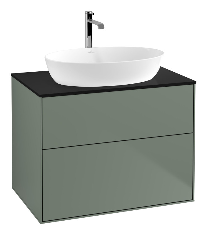 Тумба під раковину Villeroy & Boch Finion 80х50,1 см із підсвічуванням МДФ оливковий матовий лак/скло чорне матове G87200GM