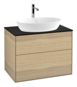 Тумба під раковину Villeroy & Boch Finion 80х50,1 см з підсвічуванням МДФ шпон дуба/скло чорне матове G87200PC