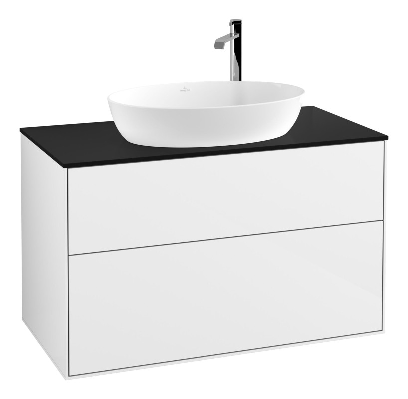 Тумба под раковину Villeroy & Boch Finion 100х50,1 см МДФ глянцевый белый лак/стекло черное матовое F88200GF