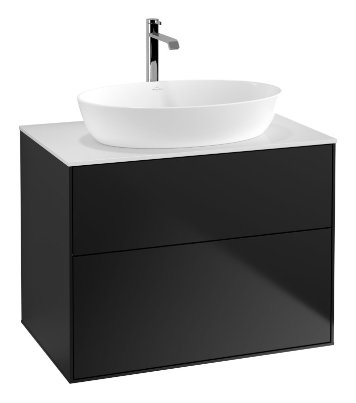 Тумба під раковину Villeroy & Boch Finion 80х50,1 см МДФ чорний матовий лак/скло біле матове F87100PD